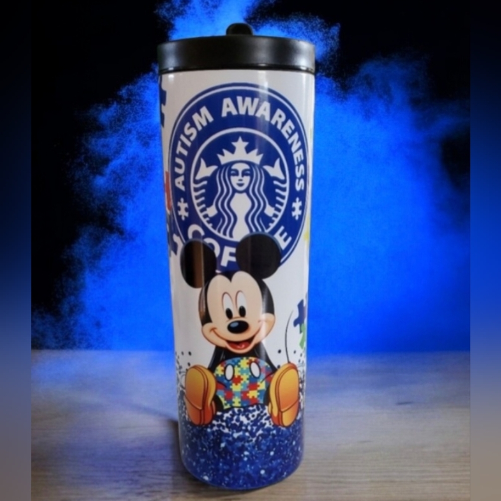 Mickey Mouse Disney Coffee Autism Awareness 20oz Tumbler with duo lids 🎉sale